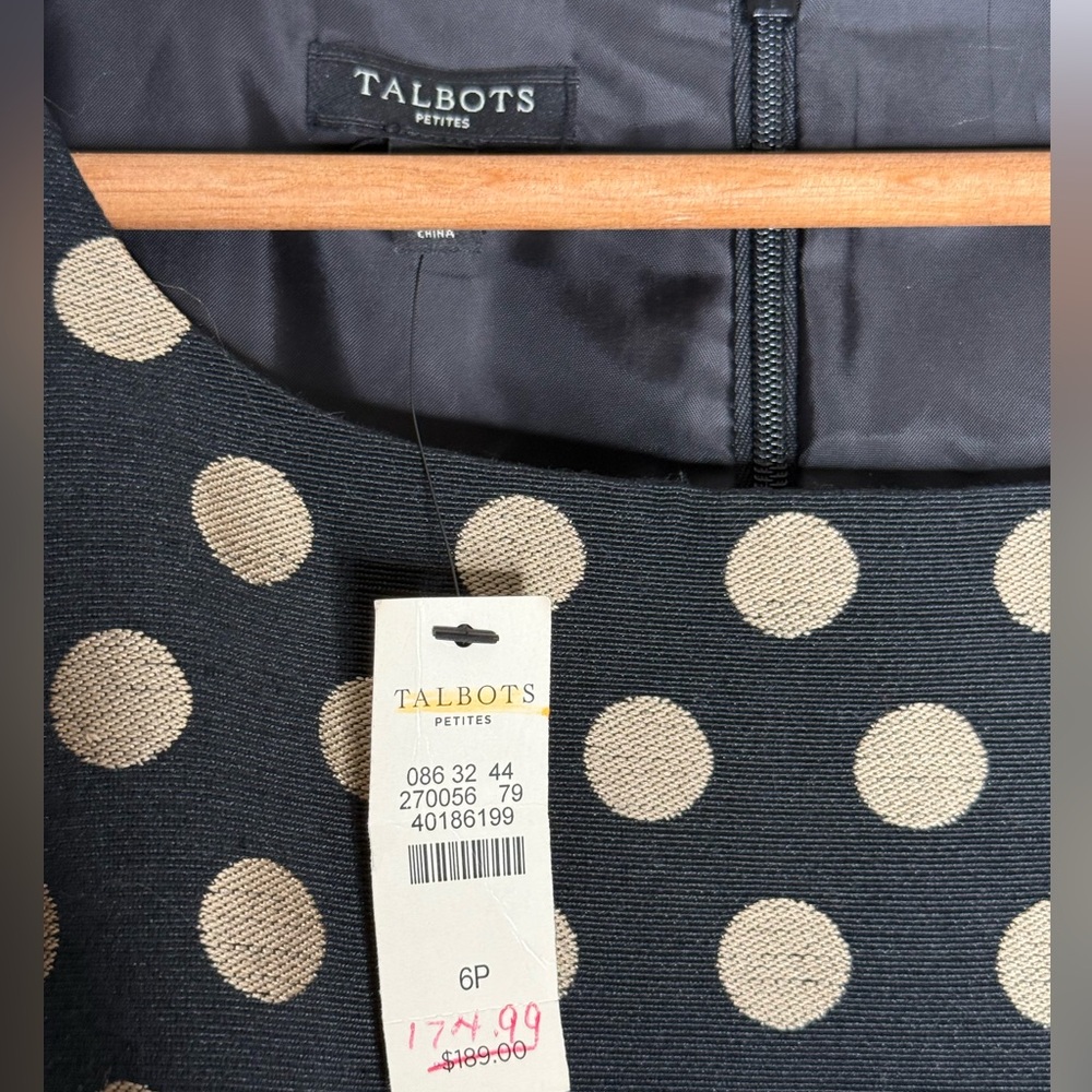 Talbots retro black polka dot pleated fit and flare party dress - Picture 5 of 7